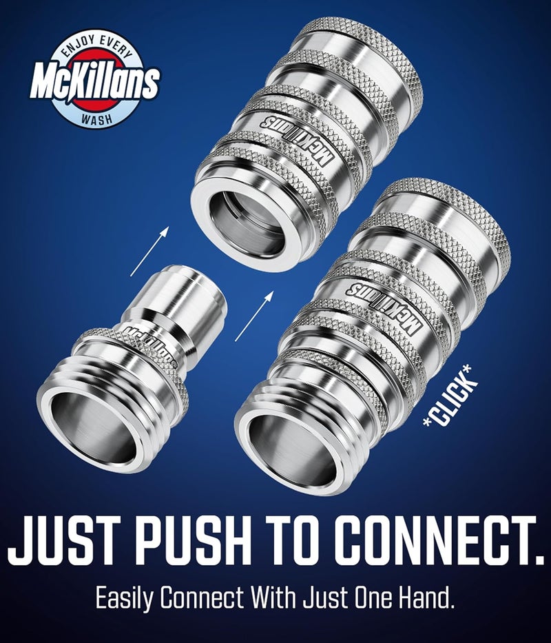 McKillans ® 2025 Automatic Garden Hose Quick Connect [UNIVERSAL FIT] - Stainless Steel Quick Connect Hose Fittings - Water Hose Connectors - Quick Disconnect Adapter - INSTANT CONNECTION - 5 Pc Kit - Image 2